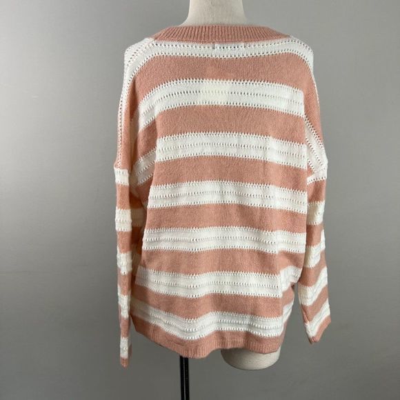 NWT FRNCH Ivory Pink Chunky Striped Crew Neck Sweater (S/M) - Picture 4 of 7